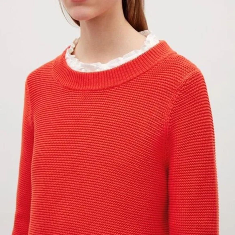 COS Brick‎ Red Chunky Knit Crew Neck Sweater 3/4 Sleeve